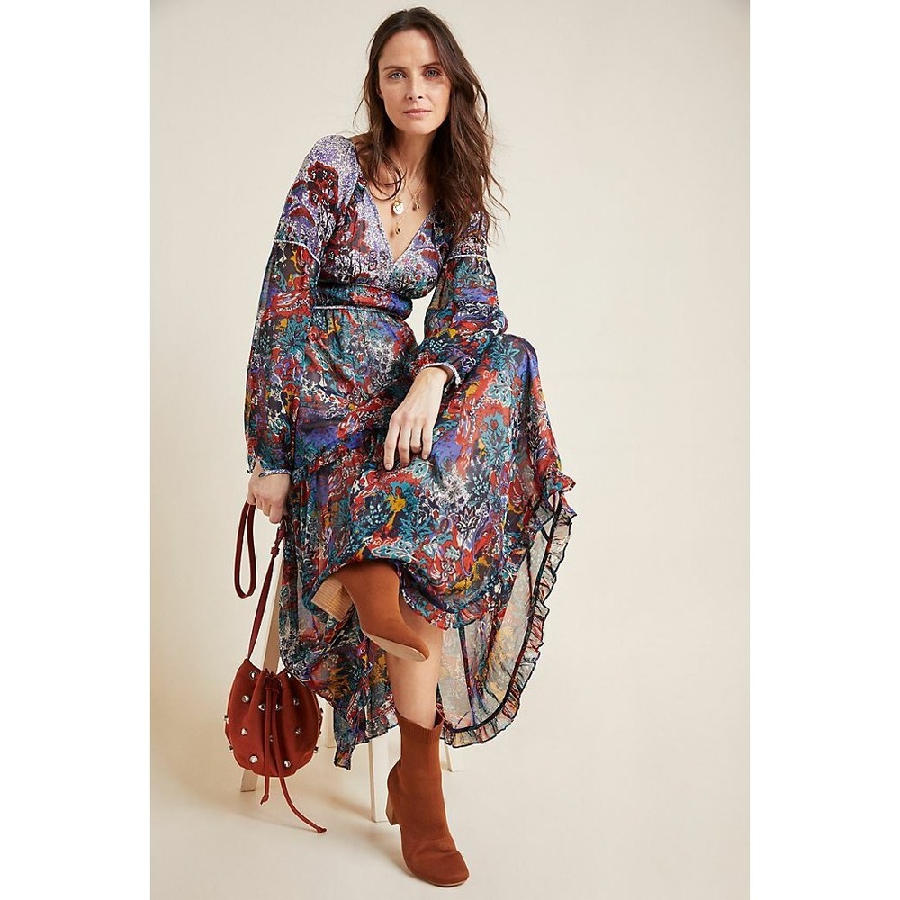 NEW Maeve Anthropologie Annabella Maxi Tiered Dress Boho Floral Women's Size 2